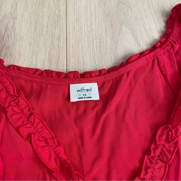 Aritzia Wilfred Free “Aurelia” Red Ruffle Blouse ❤️ - Picture 4 of 9